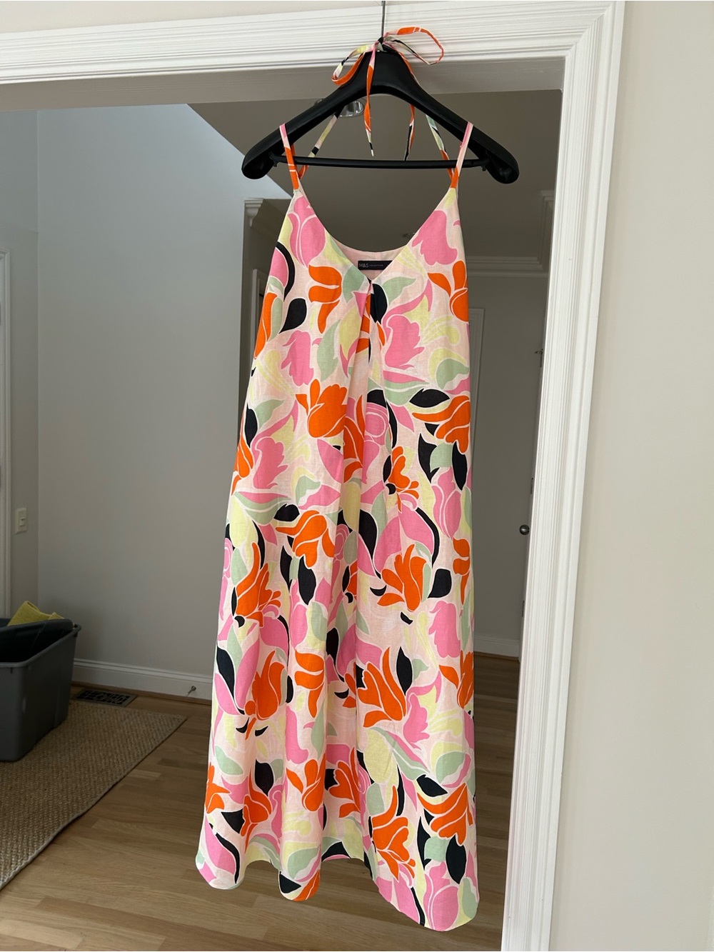 Sleeveless Floral Midi Slip Dress in Pink & Orange